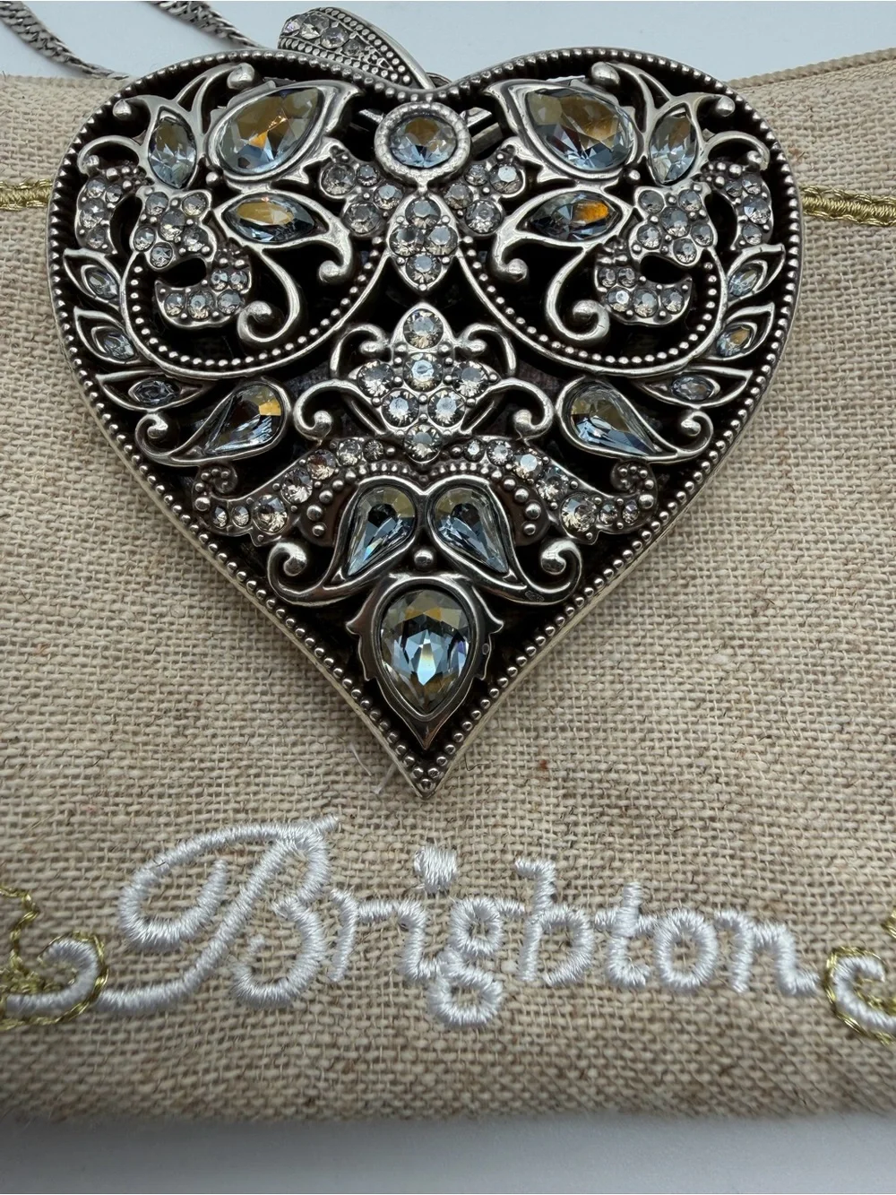 Brighton Silver Queen of the Waters Pendant Heart with Clear Crystals